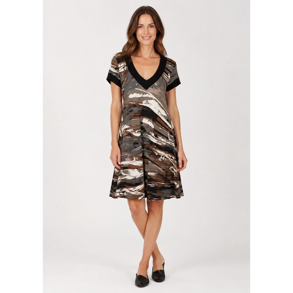 Karen Kane Knee‎ Length Dress Womens Small Camo Short Sleeve V-Neck